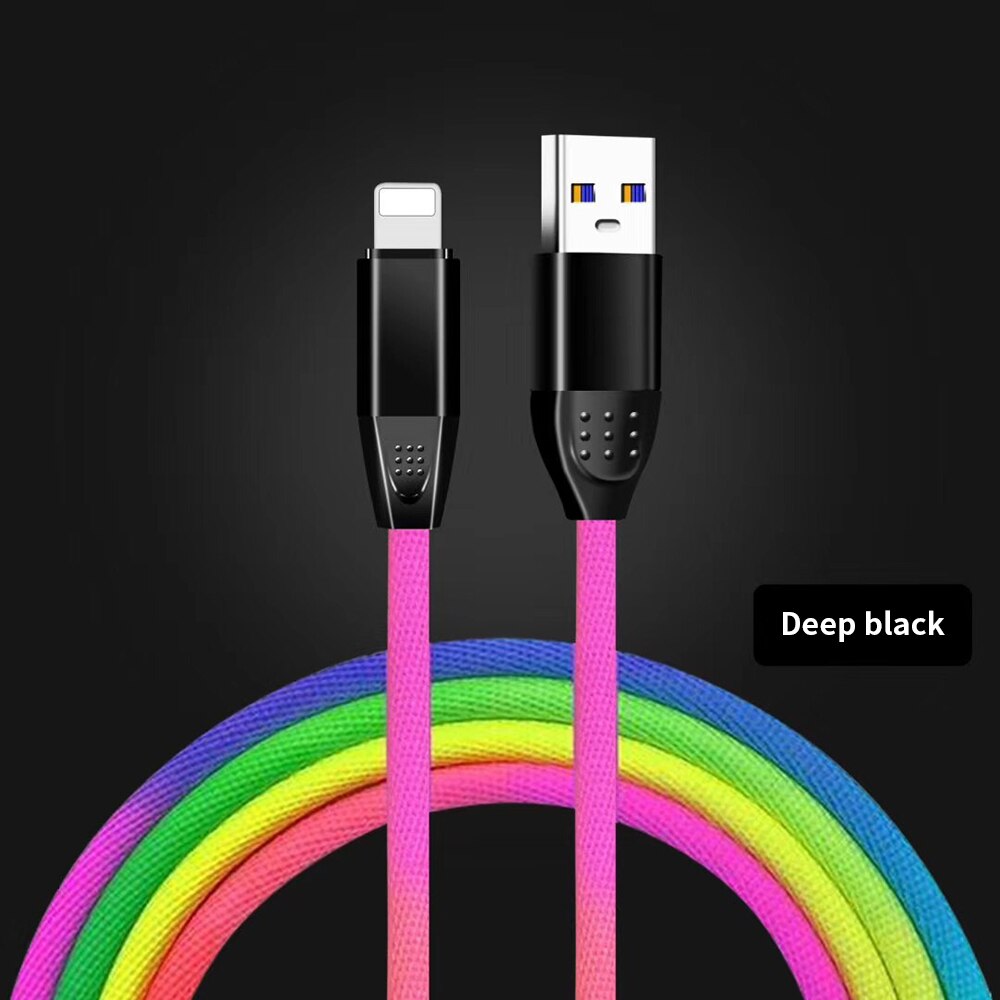 Cabo de carregamento usb original, 8 pinos para iphone 6 s 6 s 7 8 plus 5 5S se x xr xs max ipad air 1m arco-íris cabo de fio de nylon de carga rápida: Black