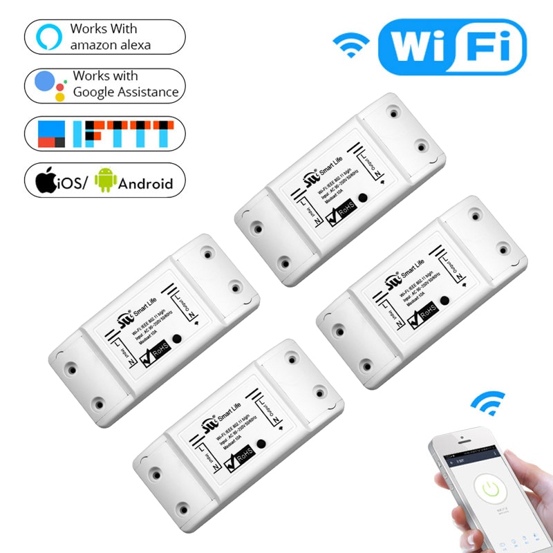 DIY WiFi Slimme Lichtschakelaar Universele Breaker Timer Draadloze Afstandsbediening Werkt met Alexa Google Thuis Smart Home 4 Stuks