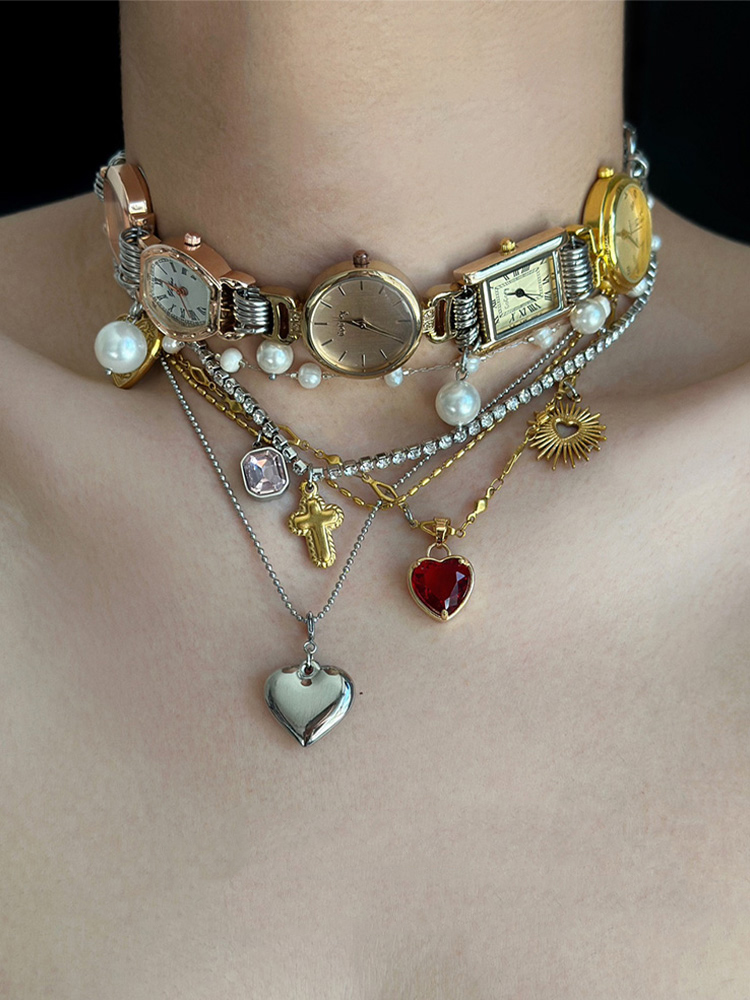 Relógio laminado colar estilo cyberpunk para feminino masculino jóias acessórios presentes de festa