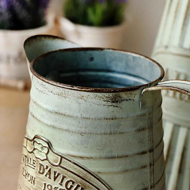 Vintage landlig stil jernhåndtag blomst hjem have lurvet badekar vase kurv potte sukkulent planter spand planter indretning urtepotte