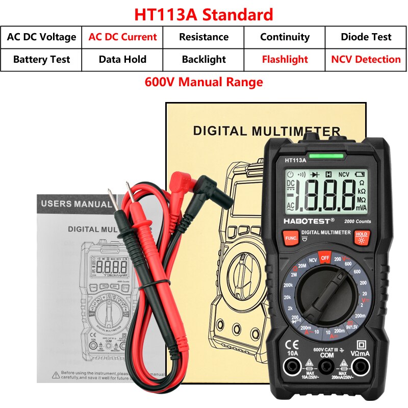 Digital-Multimeter Tester Professionelle Auto Range Batterie Test Smart Mini Multi Meter Kapazität Amp NCV Voltmeter HT112B: HT113A no battery