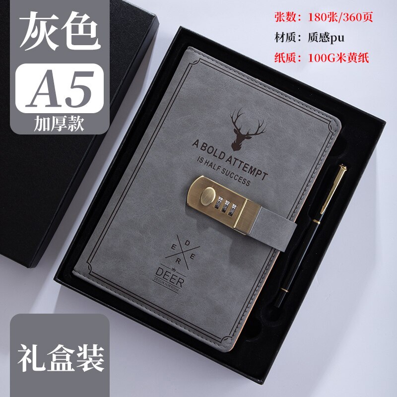 Diary Super Thick Notes Password Lock Journal Business Office School Supplies Sketch Stationery Notebook Daily Work Page Notepad: Gray Notebook C