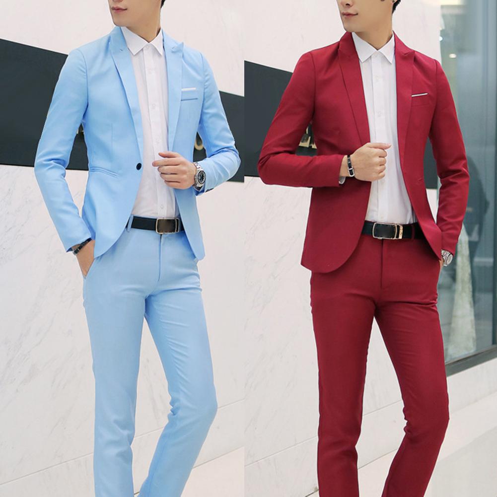 Mens Suits Met Broek Solid Heren Blazer Slanke En Past Bruiloft Mannelijke Bruidegom Tuxedos Suit Prom (Jas + Broek) kostuum Homme