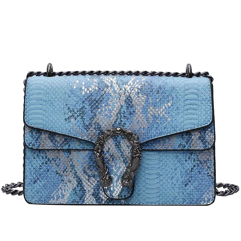 Dames chian schoudertassen casual serpentine leren vierkante tassen voor dames pu slangenpatroon koerierstas: Blauw