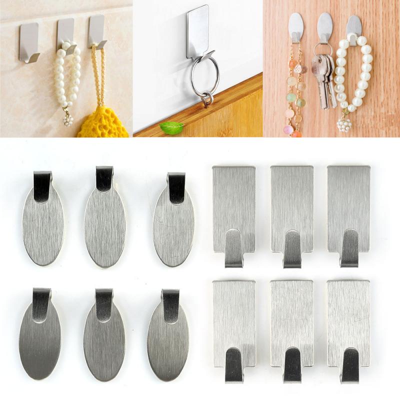 6Stck rostfrei Stahl Mauer montieren kleben Haken selbst Klebstoff Feste mächtig Handtuch Mantel Hut Aufhänger Halter ohne Bohren