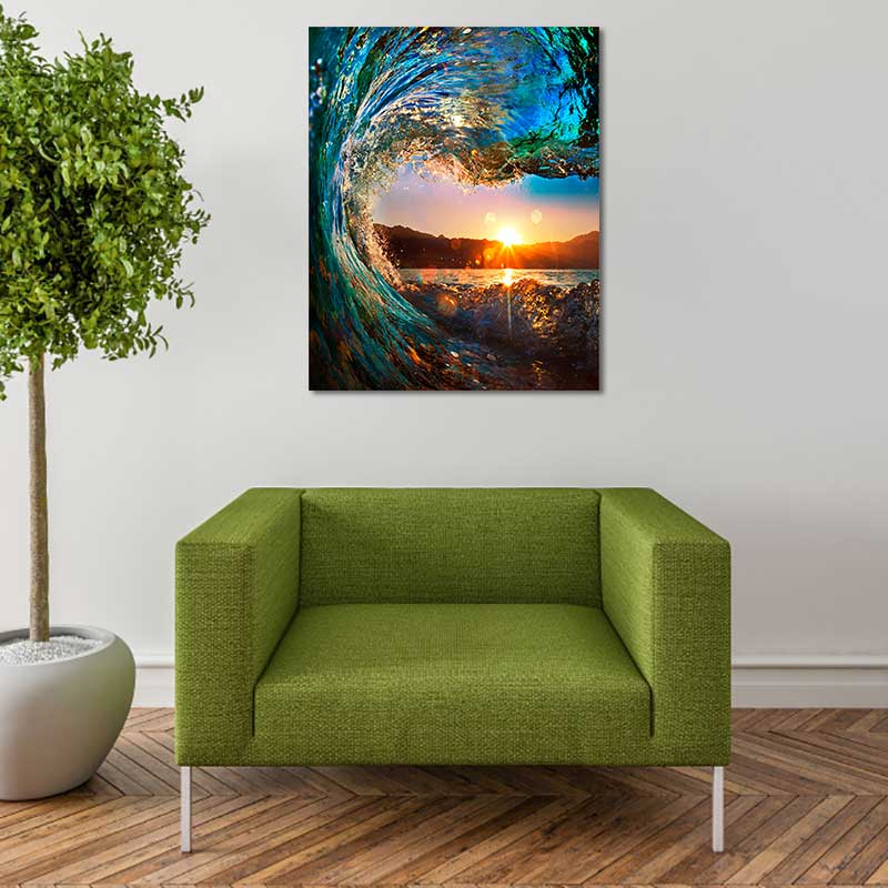 Gør-det-selv oliemaling efter nummer kit, maleri malerværk solnedgang bølge havlandskab tegning med børster 16 x 20 tommer juledekoration tob