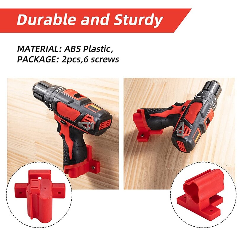 2 paquetes de herramientas, soporte de montaje para taladro, apto para M12 12 12V, soporte de herramientas, con 6 tornillos colgador de muelle (rojo)