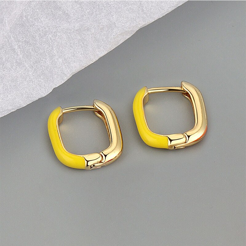 Anenjery Zilveren Kleur Geometrische Vierkante Kleurrijke Oblong Hoop Oorbellen Voor Vrouwen Trendy Sieraden: yellow color