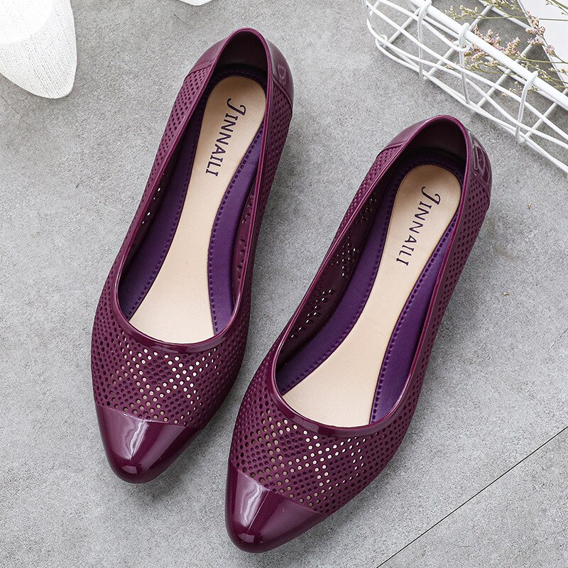 Vrouwen Sandalen Mesh Dames Pompen Vrouwen Schoenen Ademende Slip Vrouwelijke Lage Hakken Hollow Out Zomer Sandalen Pu Mode: purple / 40