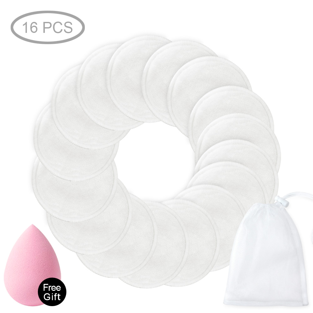 Washable Cotton Pads Reusable Cottons Bamboo Makeup Remover Pads Washable Wipe For Make-up Removal Three Layers With Laundry Bag: 16pcs White with bag