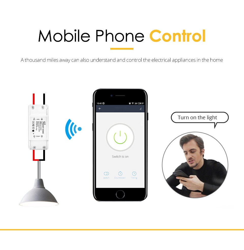 Interruptor de relé WIFI para casa inteligente, módulo de Controlador de luz LED domótica Universal que funciona con Alexa, Google Home y Smartlife