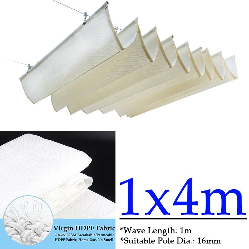 Width 1M HDPE Telescopic Wave Sun Shade Net Balcony Terrace Sun Shelter Garden Pergolas Canopy Outdoor Swimming Pool Awning: White x1x4m