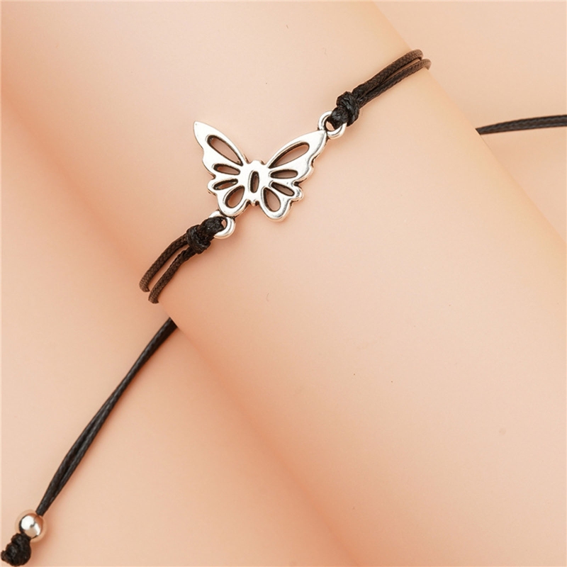 2 pçs/pçs/set correspondência pulseiras oco borboleta charme corda de mão para casal mãe filha cordão ajustável presente significativo