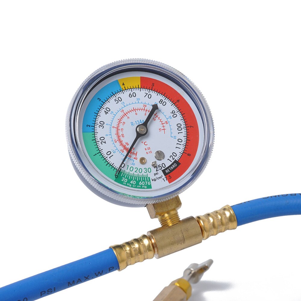 AC Charging Hose HVAC Refrigerant R134A Car Air Conditioning Refrigeration Tube Hose With 55MPa Pressure Gauge (Blue+Golden)