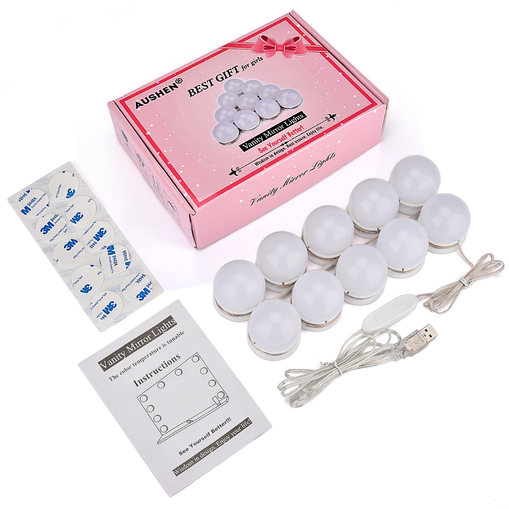LED 12V maquillage miroir ampoule Hollywood vanité lumières Stepless Dimmable applique murale 10 ampoules Kit pour coiffeuse