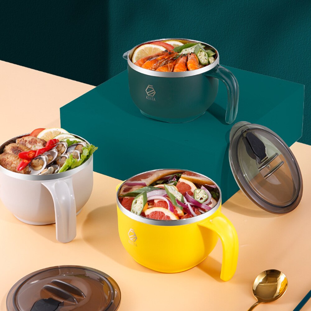 1300Ml Rvs 304 Lnstant Noedelkom Met Cover Student Netto Rode Nacht Cup Kantoormedewerker Lunch Box Magnetron servies