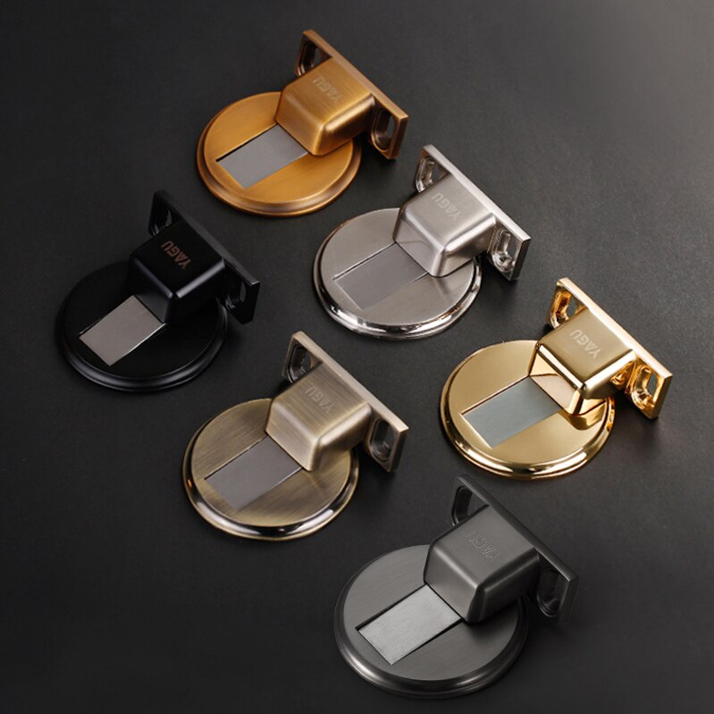 Gold Magnetic Door Stopper Black Magnet Door Stops Nickel Holder Hidden Catch Floor Bronze Doorstop for Toilet