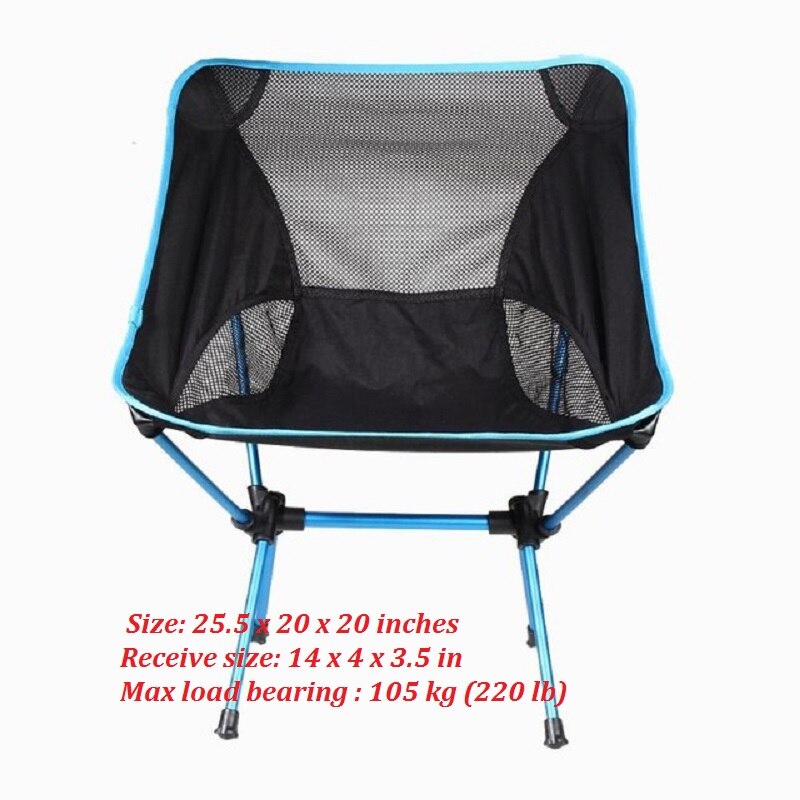 Lounge strandstol ultralet udendørs campingstol bærbar fiskeri ryglæn sammenfoldelig picnic sæde have kontor hjemmemøbler: A-blå