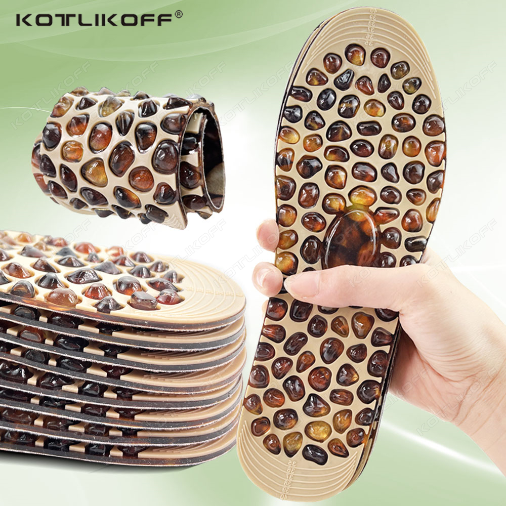 Unisex Foot Massage Insoles - Silicone Cobblestone Design - Acupressure Therapy & Reflexology: Beige / 0.5