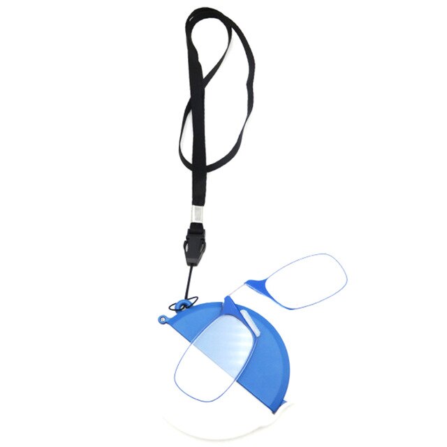 Nonor Mannen Leesbril Hals Opknoping Glazen Mini Neus Clip Op Reader Rimless Portemonnee Vergrootglas Presbyopie Eyewear Met Case: +100 / blue