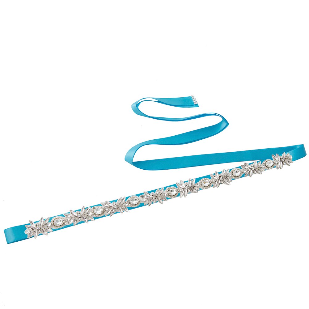 TRiXY S292 Sparkly Rhinestone Belt Wedding Dress Belt Sliver Crystal Bridal Sash Diamond Bridal Belt For Wedding Dress Accessory: blue