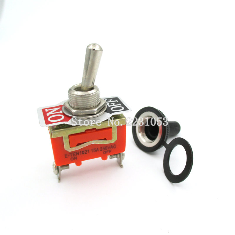 1 Set 15A 250V AC SPST 2 Terminal ON OFF Toggle Switch With Black Waterproof Cap Power Switches E-TEN1021