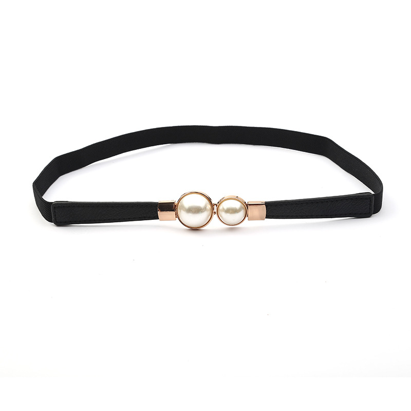 Cinturón de perlas para mujer, faja de cintura elástica con doble hebilla, , accesorios de ropa femenina