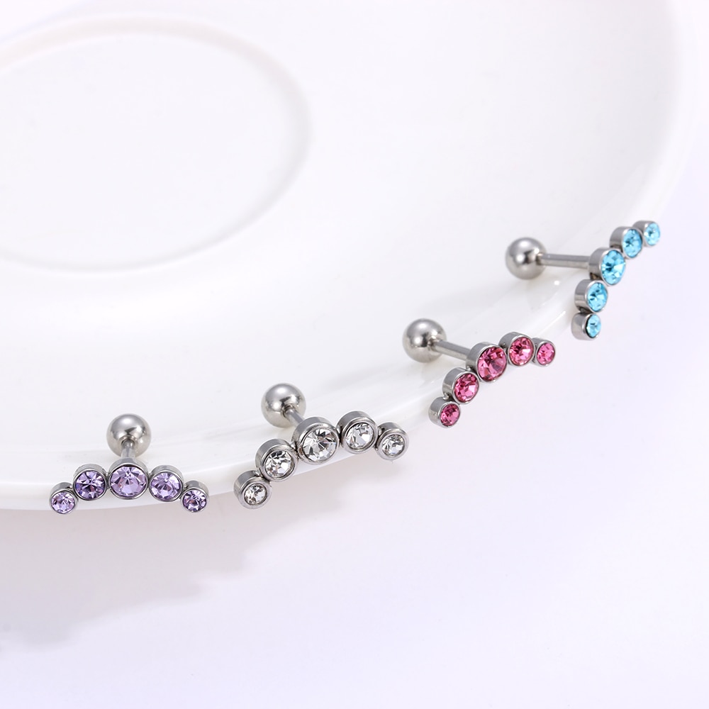 1 PC Cartilage Helix Tragus Stud Earrings Stainless Steel Bar Ear Nail Piercing Crystal WomenMen Body Jewelry Accessories