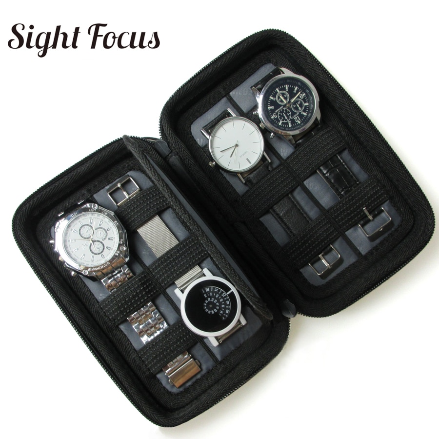Black Hard shell 4 Slot Watch Box Organizer Waterproof Travel Watch Storage Zipper Case Portable Watch Strap band Organizer Bag
