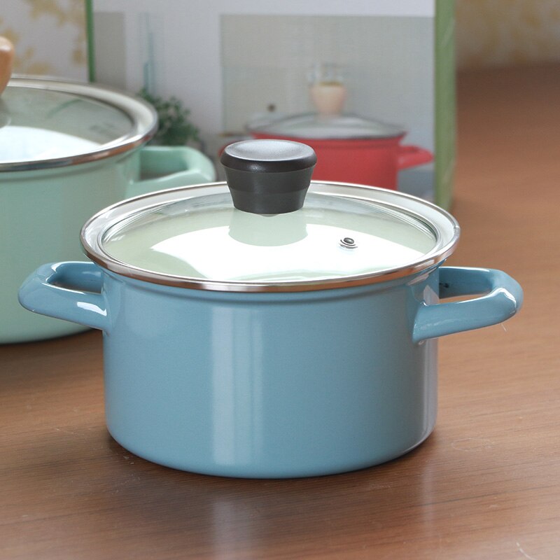 Composite multi-layer bottom Japanese-style high-profile one-person enamel small pot easy to clean glass visual pot cover