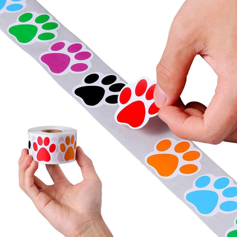 500PCS/Roll Round Paw Print Stickers Dog Paw Print Labels Multipurpose Decoration Supplies Safe Non-toxic