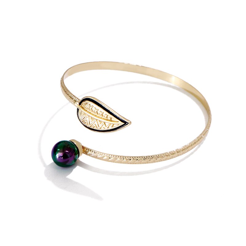 SAY Dia-pulsera de puño abierto para hombre y mujer, brazalete de hoja de Plumeria Polinesia Hawaiana de 7CM, corazón de tortuga, tótem de la suerte, perla de cristal: GJZ657