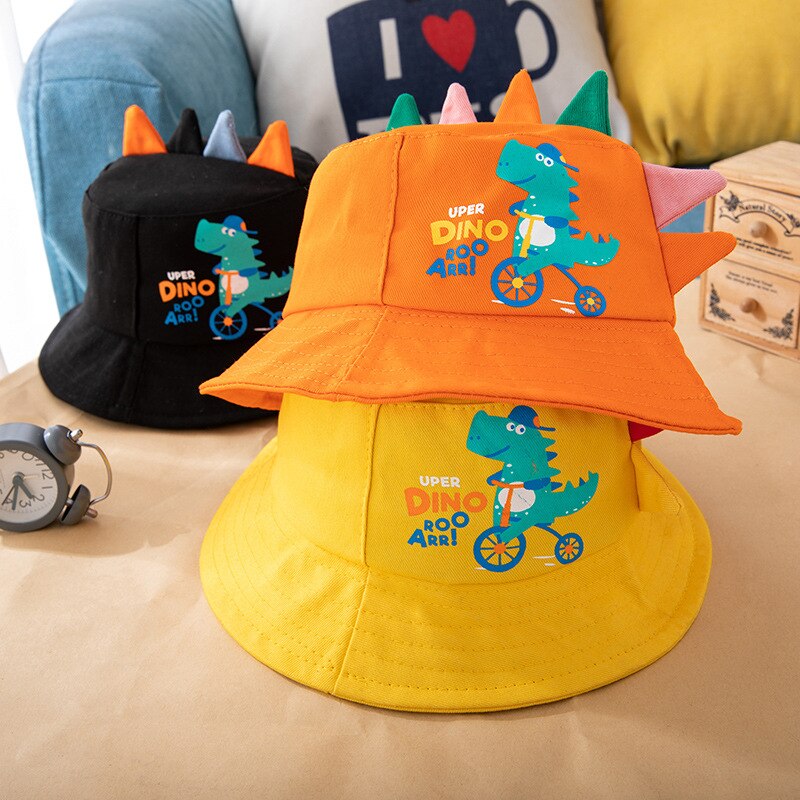 Sombrero de cubo de bebé de dinosaurio de dibujos animados, sombrero de Sol para bebé, niño y niña, sombrero de pescador para niño pequeño, gorra para niño