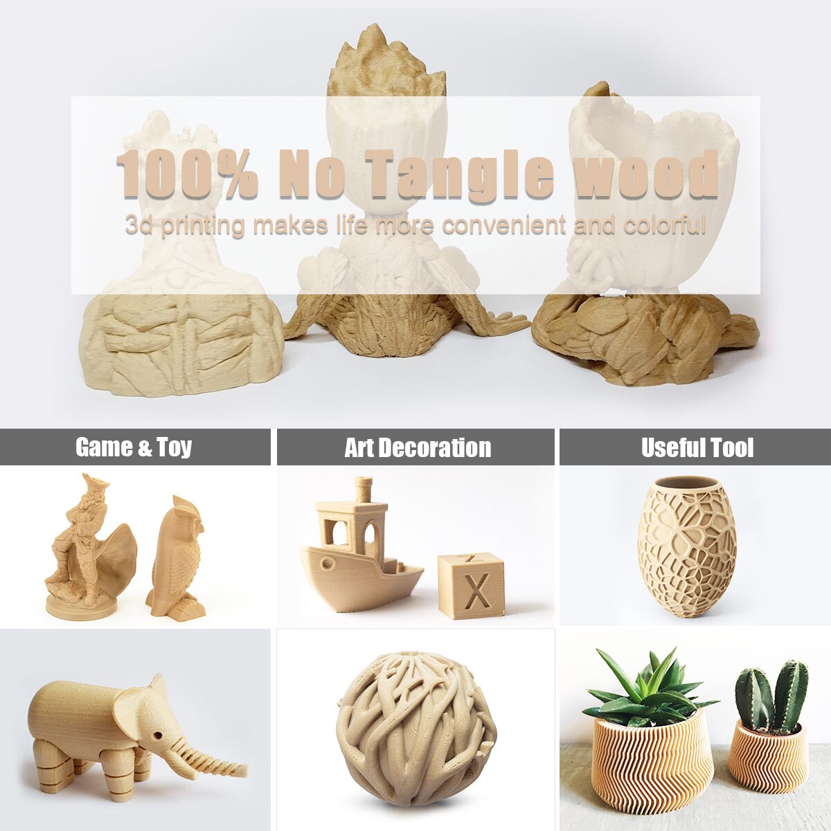 1.75mm 3D Printer Low Temp Wood Filament 10% Wood Fiber PLA 3D Filament Close Wooden Effect Printing 1KG With Spool Consumable