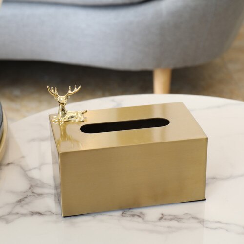 Klassisk europæisk metal gyldent firkantet tissuekasse rullepapir opbevaring hjem stue sofabord desktop tissuekasse hjemindretning: F