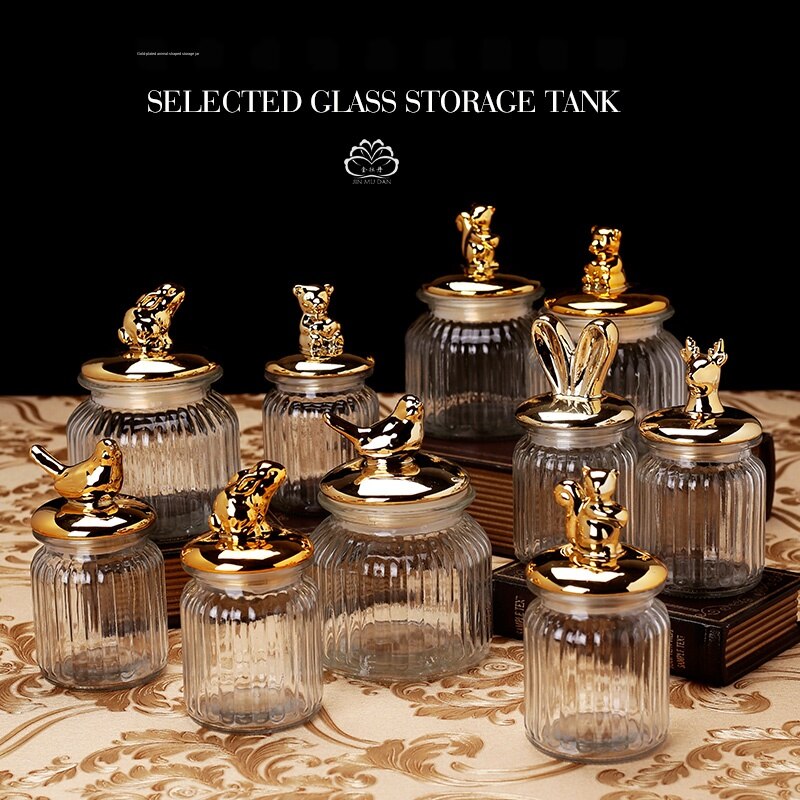 Réservoir de stockage scellé plaqué or de style européen, pot de lait en poudre pour bébé, matériau en verre, caddie à thé, café, boîte de rangement, ZL866