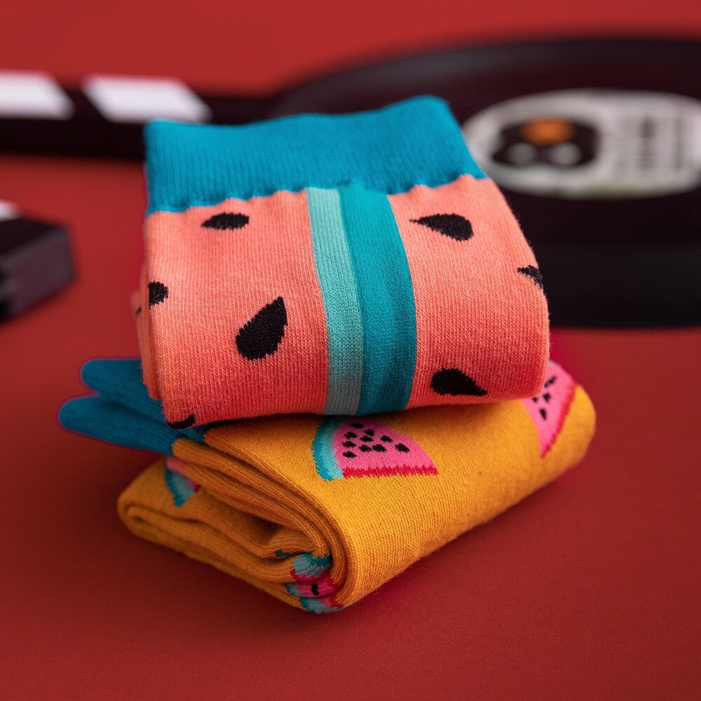 Heren en dames katoenen grappige sokken cartoon fruit banaan watermeloen aardbei omelet patroon sokken unisex