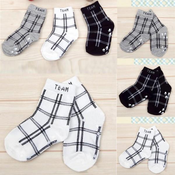 Baby Socks Spring Autumn Baby Boys Infant Cotton Plaid Socks Anti-slip Children Retro Floor Socks S2 w