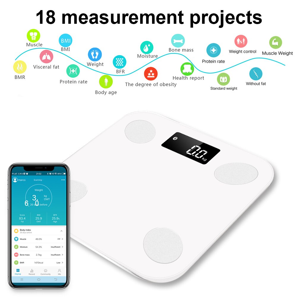 Digital Bluetooth Scale Smart Bathroom Floor Weight Scale LED Backlit Display Scale Display Weight Body Fat BMI Body Composition