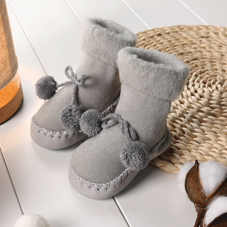 Baby Jongens Meisjes Sokken Winter Katoenen Baby Been Plus Dikker Fluwelen Warmers Sokken Baby Anti-Slip Peuter Zachte Zolen vloer Sokken: Grey / 24M