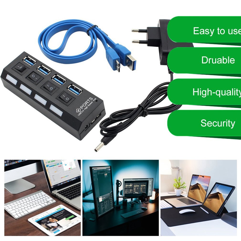 Usb 3.0 hub usb hub 3.0 multi usb splitter hab 4/7 port multiple expander bruk strømadapter usb 3 hub med switch for pc