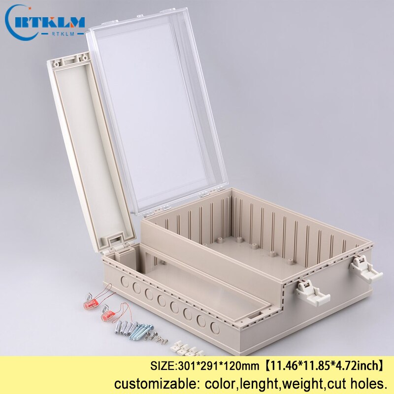 Electrical waterproof plastic enclosure IP68 transparent cover plastic project case ABS plastic instrument box diy 301*291*120mm