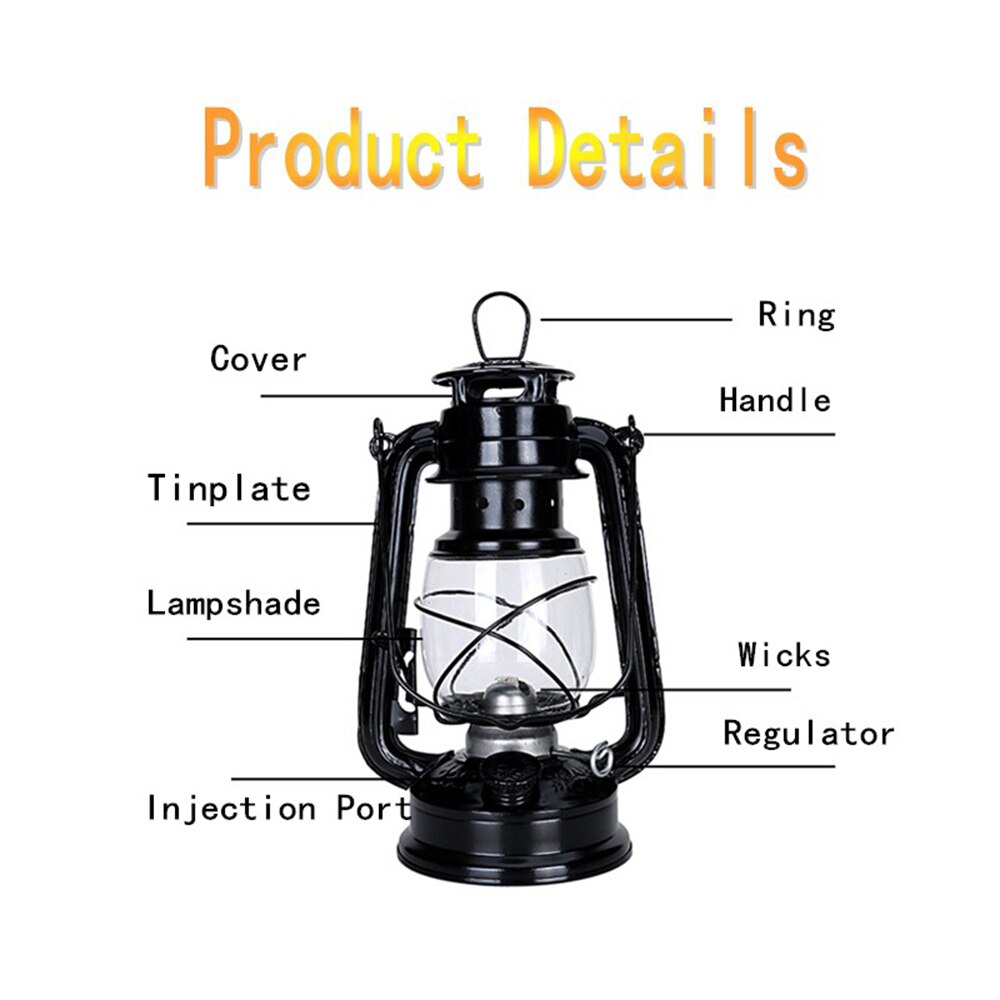 19cm Kerosene Lamp Hurricane Lanterns Wick Oil Lamps Wild Emergency Light Fueled by Kerosene Diesel Plant Oil for Garden Decor