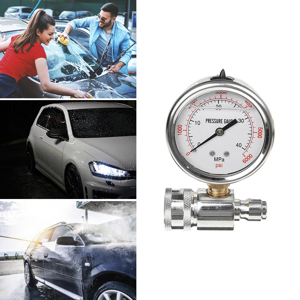 6000PSI/40MPa 3/8 inch Quick Disconnect Fitting Pressure Washer Pressure Gauge Spray Bottle Car Cleaning Tools