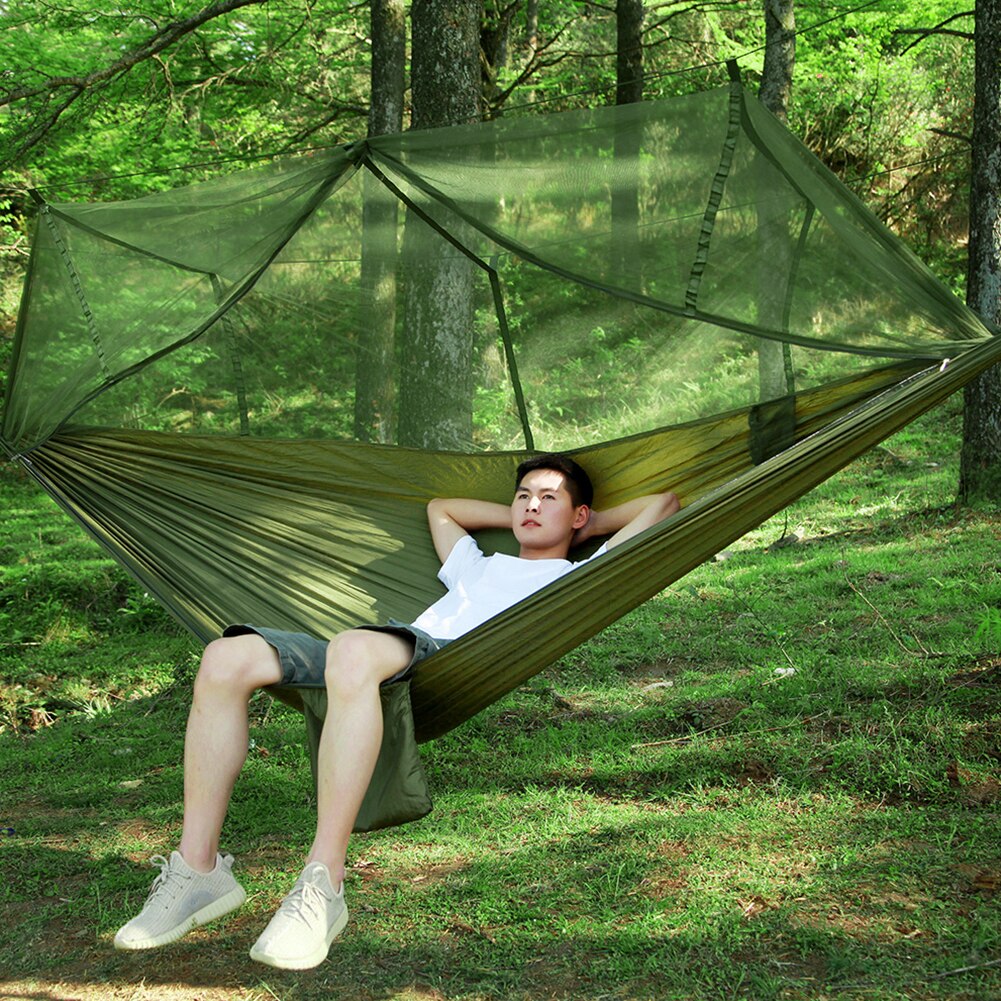 Hamaca portátil para acampar al aire libre, tienda de campaña con mosquitera, 210T, nailon, dosel para 2 personas, paracaídas, cama columpio colgante para dormir