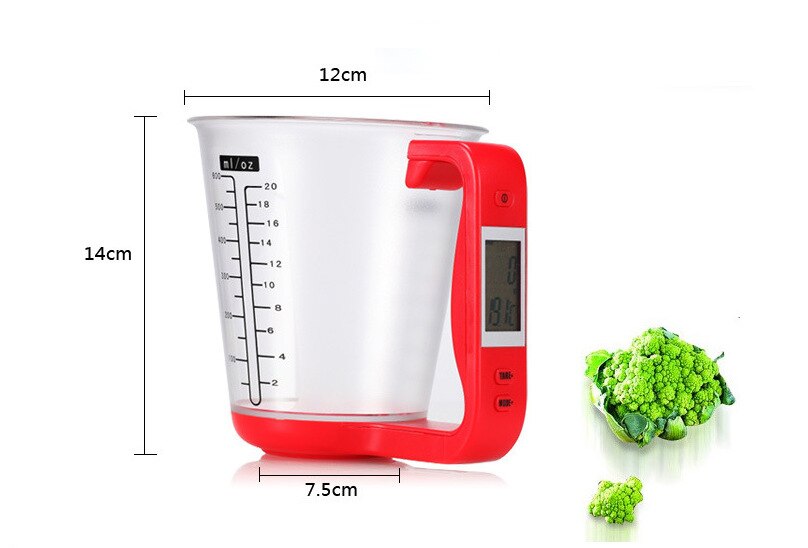 1KG600ML Measuring Cup Scale with LCD Display Kitchen Jug Digital Food Liquid Measure Containers Tools: Red 600ml