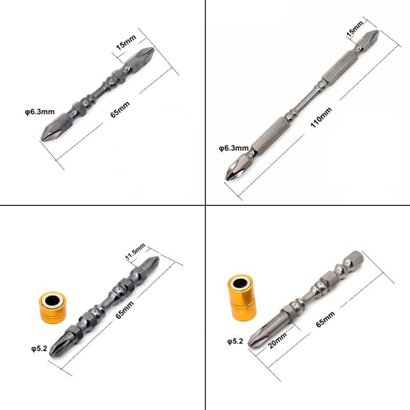 1/4 " kovuus magneettinen 65mm 110mm ristipää ruuvimeisselin kärki kaksipäinen sähköinen ruuvimeisselisarja ristipääruuvimeisseli