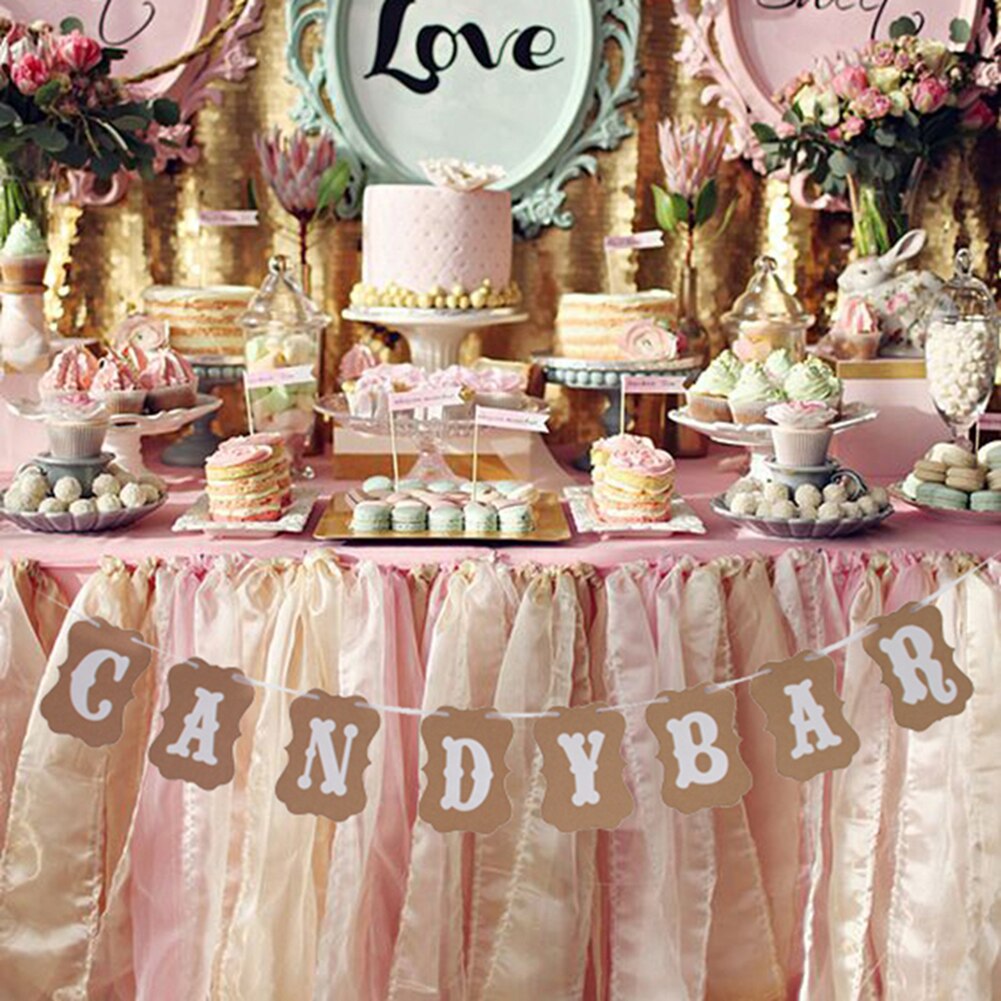 CANDY BAR Letters Hanging Flag Kraft Paper Cardboard Bunting Banner Party Pull Flowers for Wedding Birthday Baby Shower fine