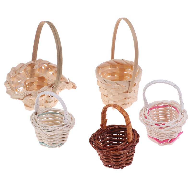 2pcs Mini Dollhouse Rattan Frame Hand-woven Vegetable Food Flower Shooping Basket Cute Toys Dolls 1/12 Miniature Decorations