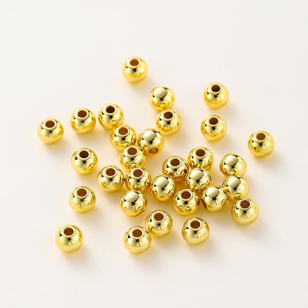 Lote de 20-100 unidades de cuentas de cobre chapadas en platino, abalorios redondos y sueltos de 14K y 18K, para joyería artesanal, collar y abalorios